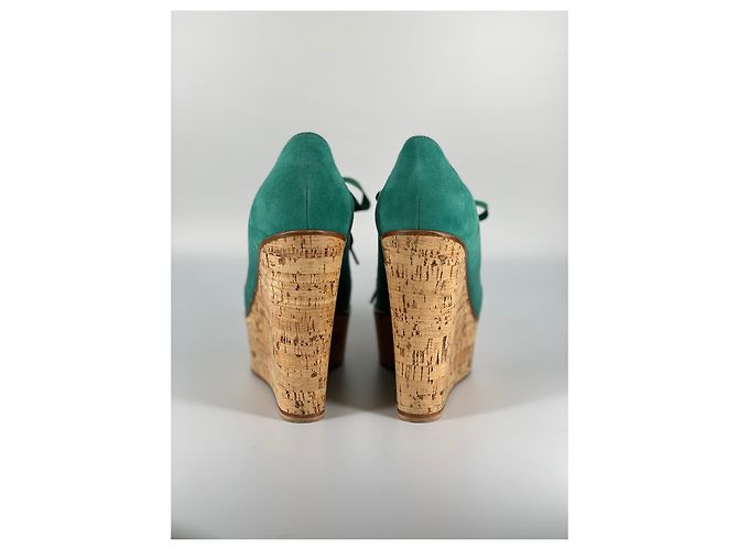 Wedge in suède verde con suola in sughero Gianvito Rossi - vista 6