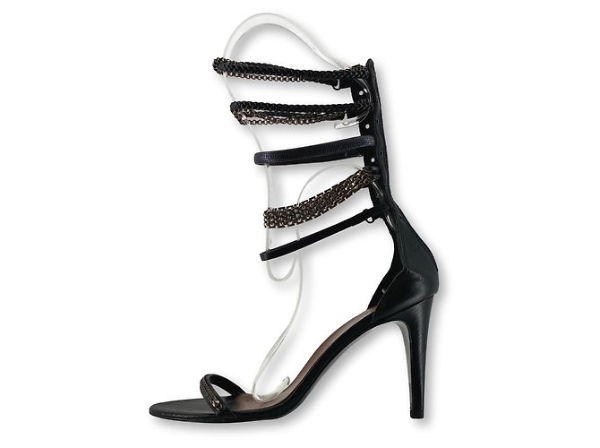 Sandali Isabel Marant in pelle con catena e zip neri Nero Silver hardware - vista 2