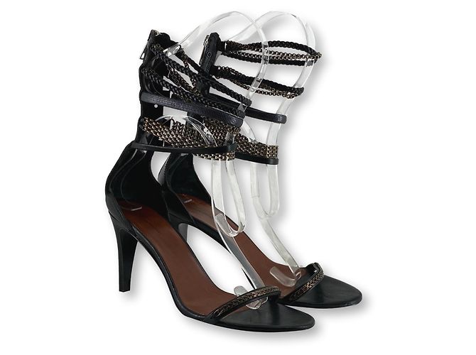 Sandali Isabel Marant in pelle con catena e zip neri Nero Silver hardware - vista 3