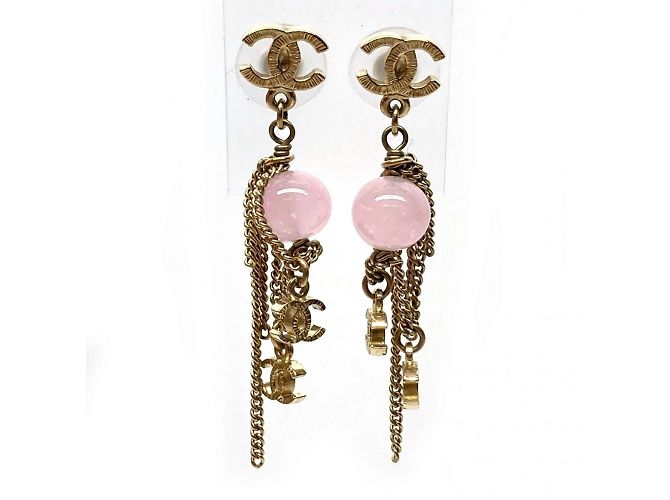 Pendientes de cadena de piedra de color Chanel Coco Mark Rosa Dorado - vista 2