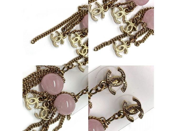 Pendientes de cadena de piedra de color Chanel Coco Mark Rosa Dorado - vista 3