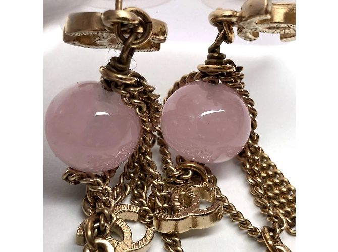 Pendientes de cadena de piedra de color Chanel Coco Mark Rosa Dorado - vista 6