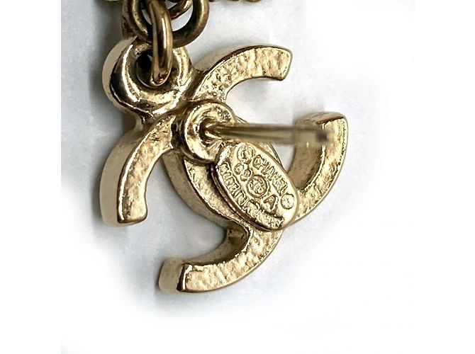 Pendientes de cadena de piedra de color Chanel Coco Mark Rosa Dorado - vista 9