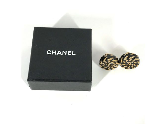 Vintage Gold- und Schwarz-Clip-Ohrringe Chanel 97A Golden - Ansicht 2