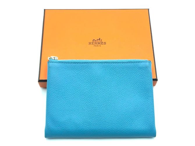 Hermès Neceser de cuero azul Hermes - vista 14