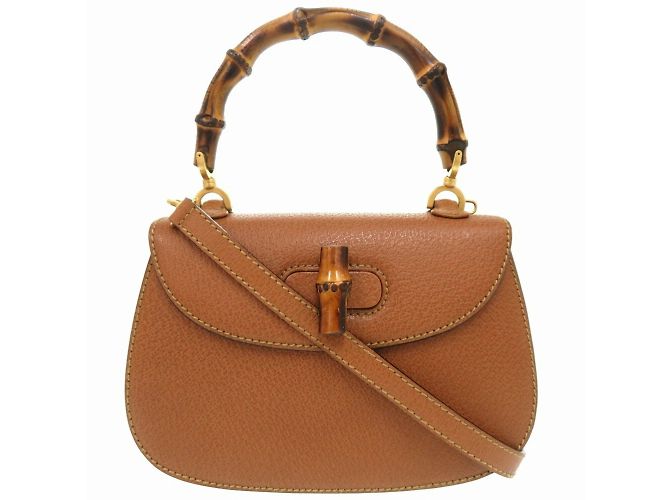 Borsa in pelle Gucci Bamboo Marrone - vista 2
