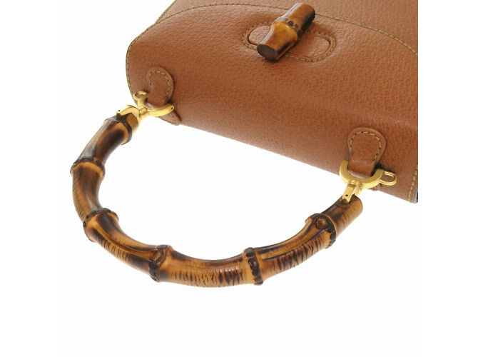 Borsa in pelle Gucci Bamboo Marrone - vista 5