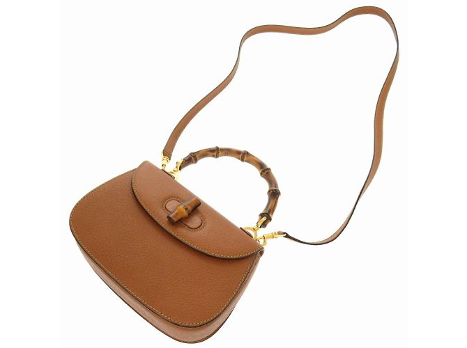Borsa in pelle Gucci Bamboo Marrone - vista 7