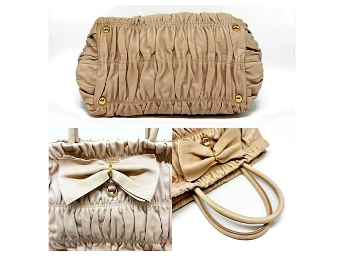 Ribbon Borsa Prada in pelle nappa beige - vista 5