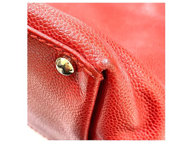 Chanel Vintage Rote Leder Tragetasche - Ansicht 10