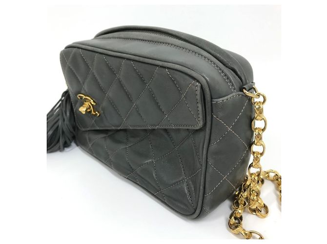 Borsa a spalla in pelle grigia Chanel Marrone - vista 3