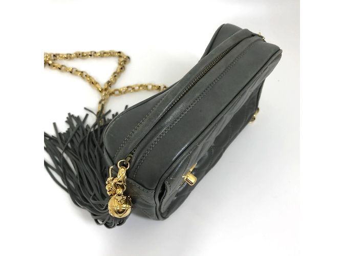 Borsa a spalla in pelle grigia Chanel Marrone - vista 4