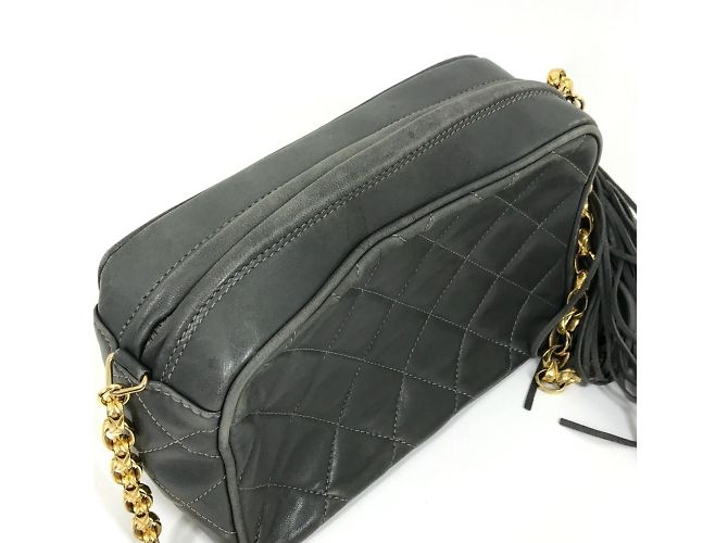 Borsa a spalla in pelle grigia Chanel Marrone - vista 6