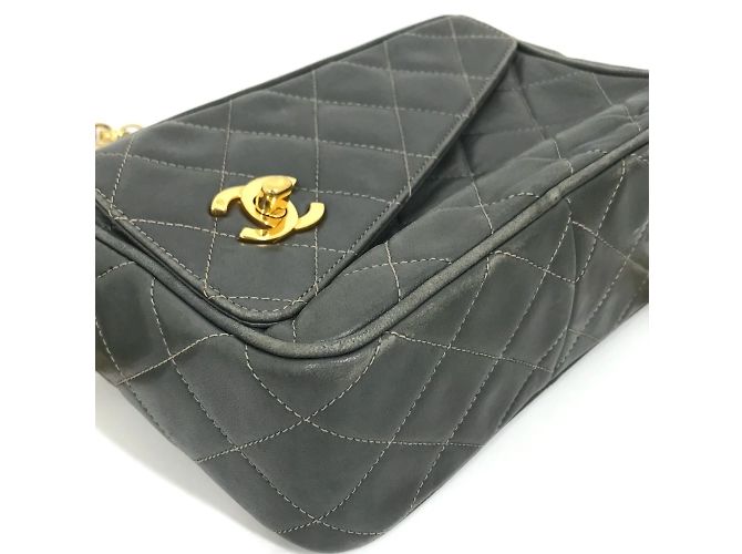 Borsa a spalla in pelle grigia Chanel Marrone - vista 7