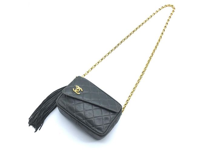 Borsa a spalla in pelle grigia Chanel Marrone - vista 8
