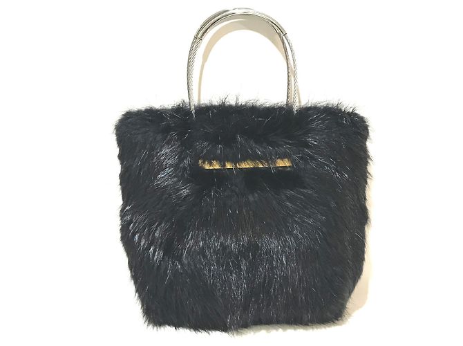 Borsa tote in pelliccia nera con cavo Balenciaga Nero - vista 2