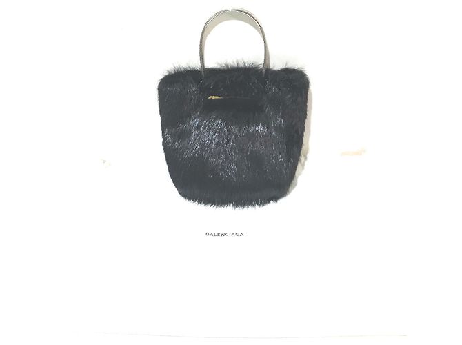 Borsa tote in pelliccia nera con cavo Balenciaga Nero - vista 9