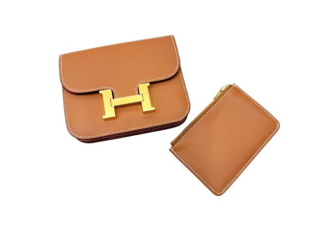 Monedero Constance de Hermès Castaño Dorado - vista 13