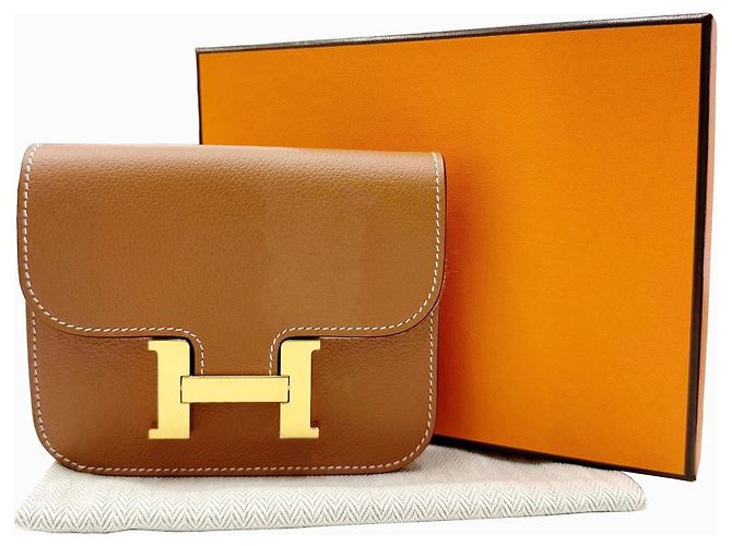 Monedero Constance de Hermès Castaño Dorado - vista 14