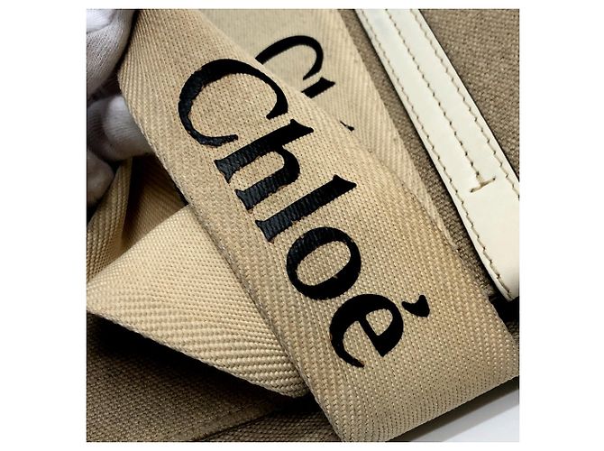 Borsa tote Chloé in tessuto beige - vista 10