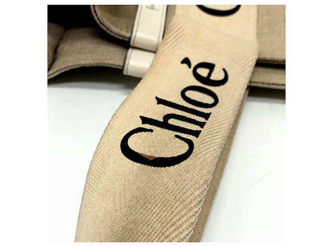 Borsa tote Chloé in tessuto beige - vista 9