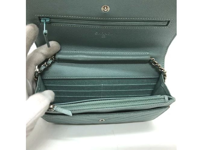 Borsa a spalla in pelle blu Chanel - vista 10