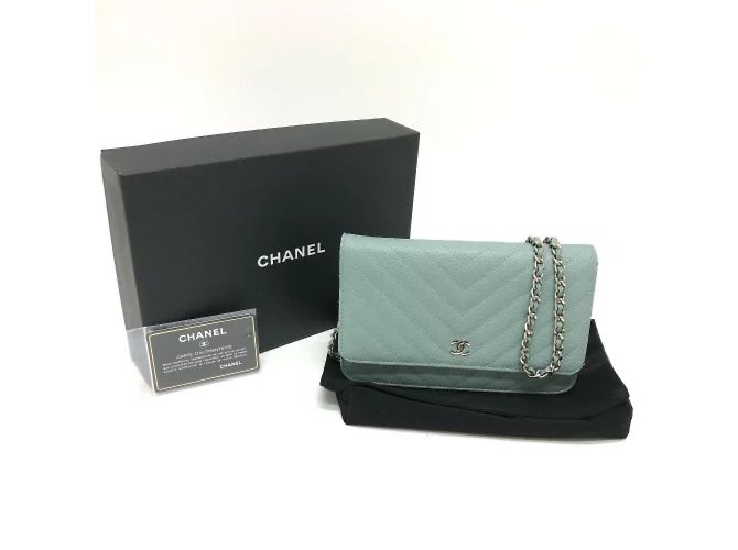 Borsa a spalla in pelle blu Chanel - vista 16