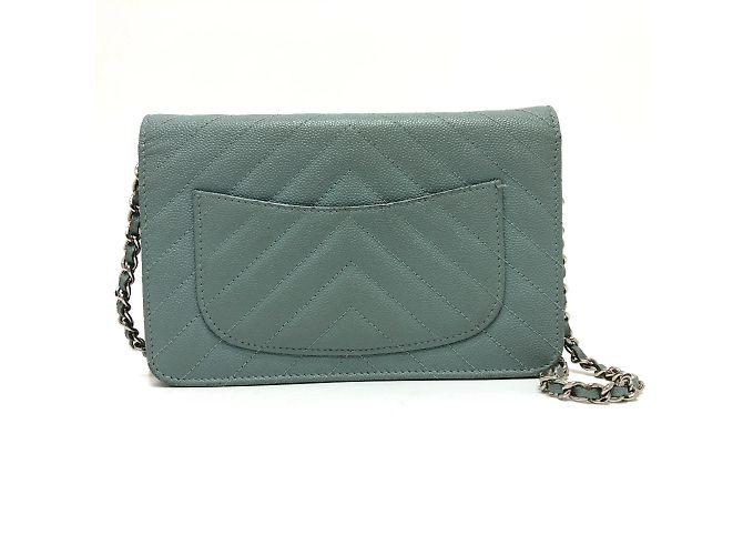Borsa a spalla in pelle blu Chanel - vista 2