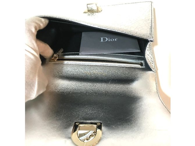Borsa a spalla in pelle argento Christian Dior - vista 10