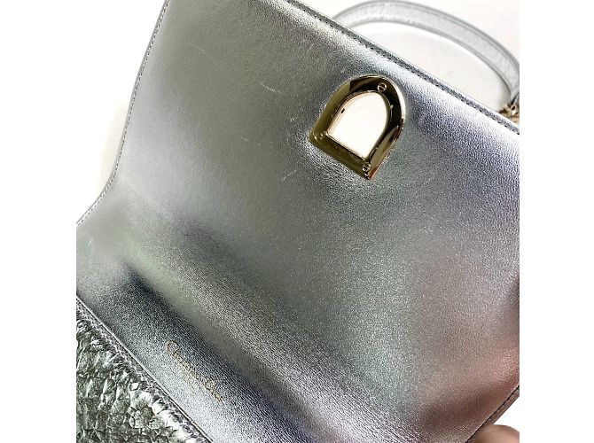 Borsa a spalla in pelle argento Christian Dior - vista 11