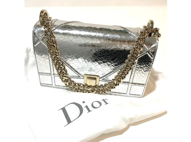 Borsa a spalla in pelle argento Christian Dior - vista 13