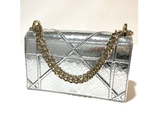 Borsa a spalla in pelle argento Christian Dior - vista 2