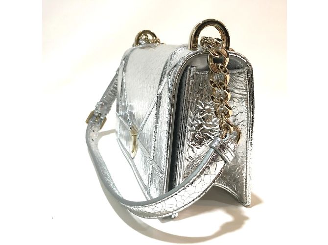 Borsa a spalla in pelle argento Christian Dior - vista 3
