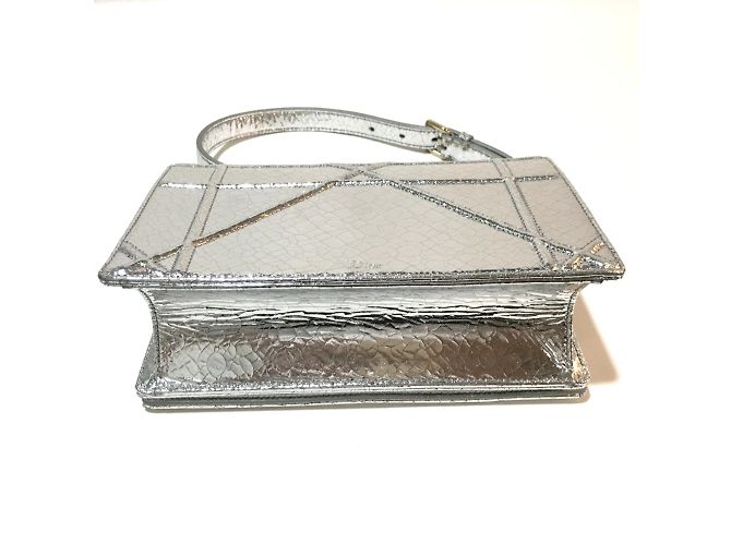 Borsa a spalla in pelle argento Christian Dior - vista 4