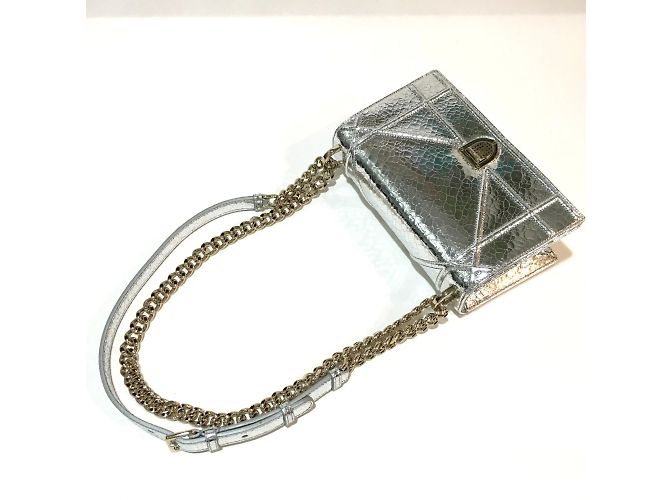 Borsa a spalla in pelle argento Christian Dior - vista 9