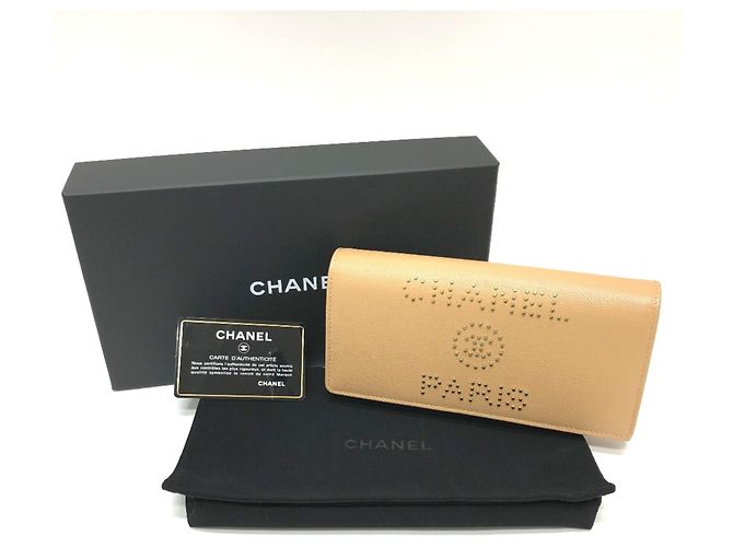 Chanel Beiger Leder Langgeldbörse - Ansicht 12
