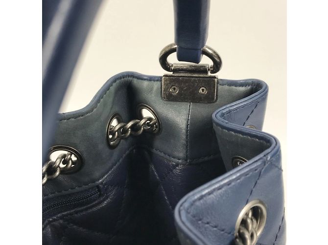 Borsa a spalla in pelle blu Chanel - vista 15