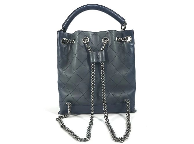 Borsa a spalla in pelle blu Chanel - vista 2