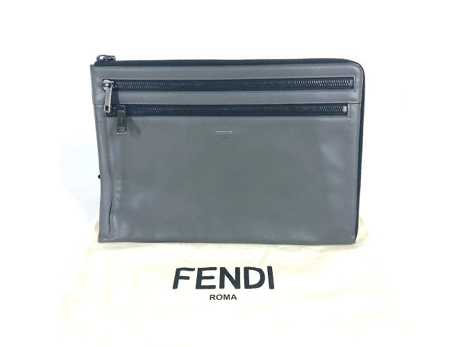 Pochette en cuir gris Fendi Marron - vue 14