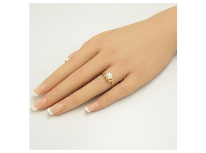 Bague en perles Mikimoto en or jaune - vue 6