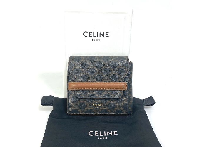 Céline Billetera bi-fold de cuero marrón Celine Castaño - vista 14