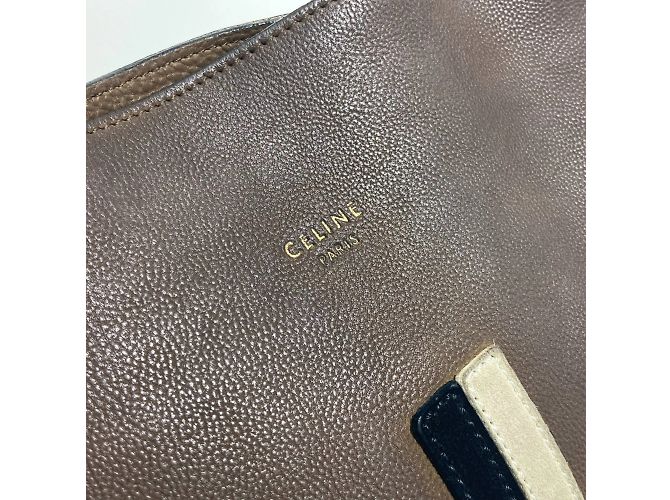 Céline Borsa a spalla in pelle marrone Celine - vista 7