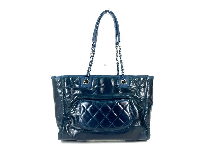Borsa a spalla in pelle blu navy Chanel - vista 2