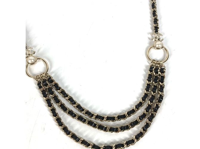 Timeless Chanel B22C 3-Ketten Kunstperlen Gürtel Schwarz - Ansicht 2