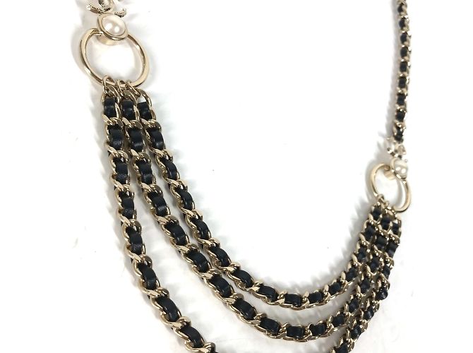 Timeless Chanel B22C 3-Ketten Kunstperlen Gürtel Schwarz - Ansicht 3