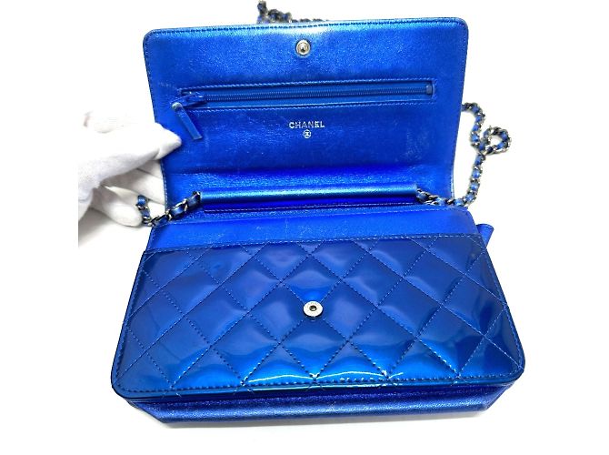 Borsa a spalla in pelle blu Chanel - vista 10