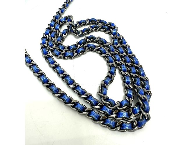 Borsa a spalla in pelle blu Chanel - vista 16