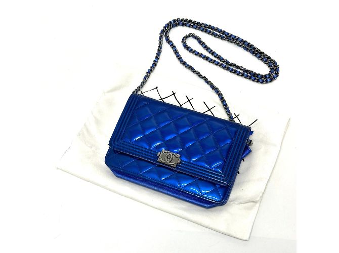 Borsa a spalla in pelle blu Chanel - vista 17
