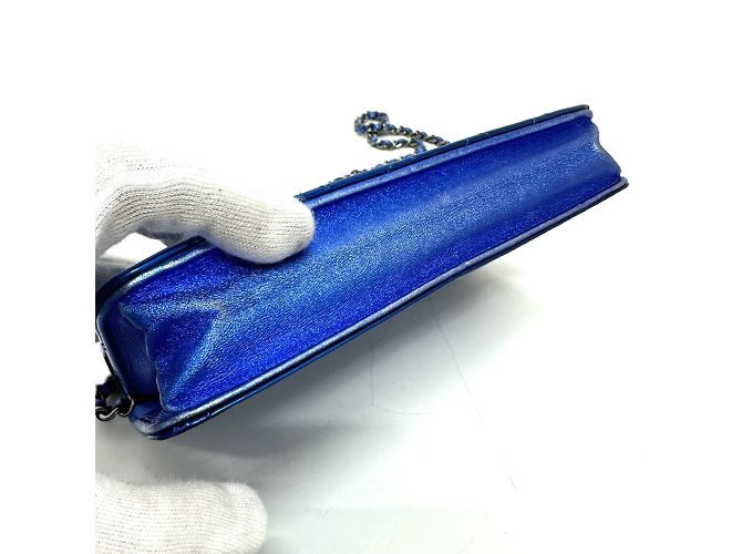 Borsa a spalla in pelle blu Chanel - vista 6