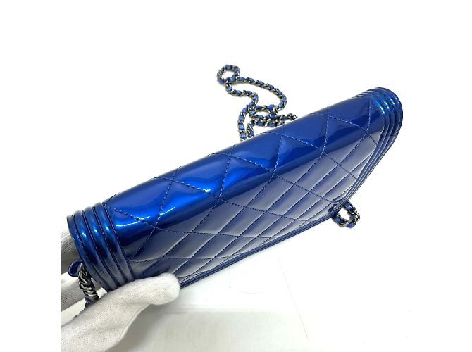 Borsa a spalla in pelle blu Chanel - vista 9
